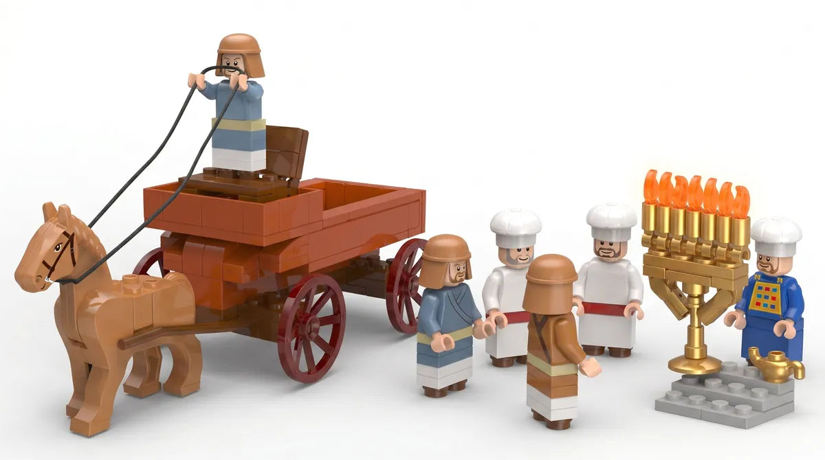 Les figurines : le chariot et son cheval, les Cohanim, le Cohen Gadol, les Léviim et la Ménora
