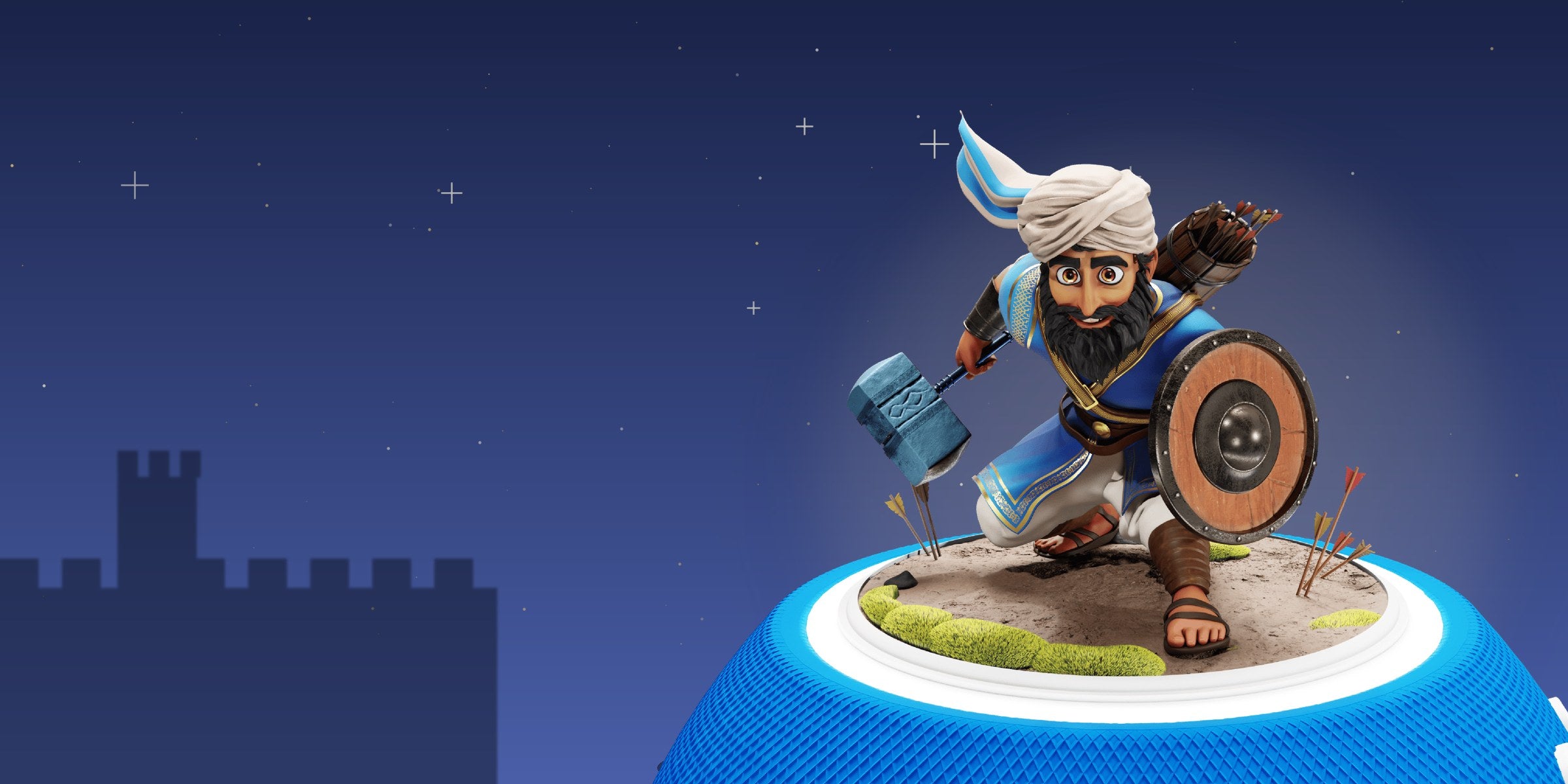 Figurine Yehouda Makabi sur l’enceinte Jew’Box, devant les remparts de Jérusalem dans la nuit étoilée